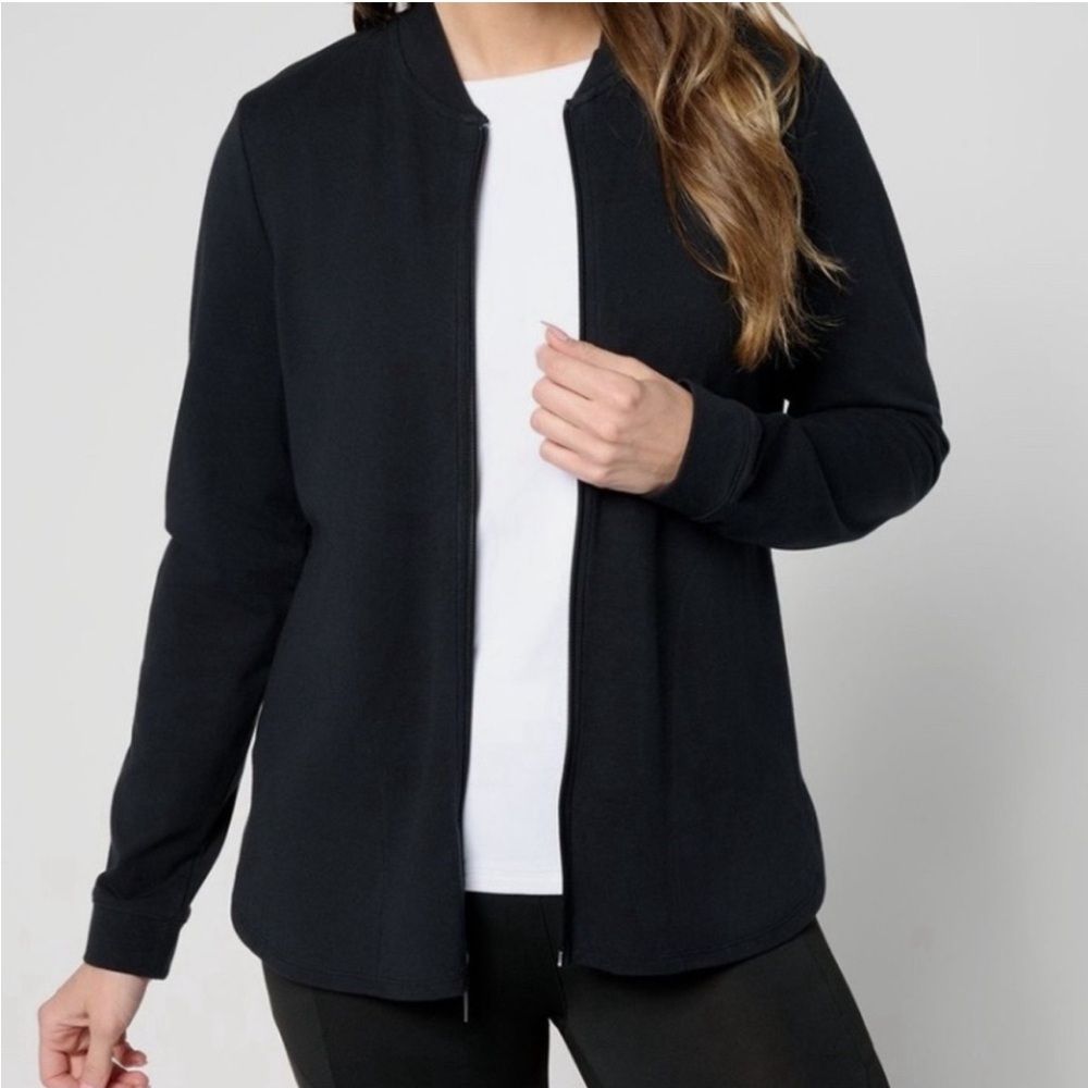 New Denim & Co. Active Duo Stretch Zip Front Jacket Black size Large
